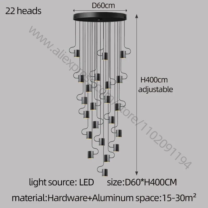 DecorBites™ LED Staircase Chandelier: Adjustable Modern Living Room Lighting for Villa Decoration
