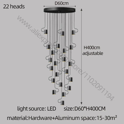 DecorBites™ LED Staircase Chandelier: Adjustable Modern Living Room Lighting for Villa Decoration