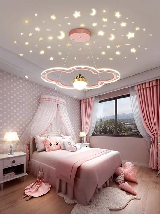 DecorBites™ Cloud Flower LED Chandelier: Modern Starry Sky Decor for Kid's Bedroom and Study Hall