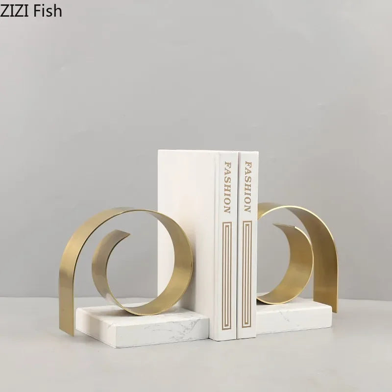 DecorBites™ Golden Spiral Bookend Set with Marble Base for Stylish Desk & Library Decor
