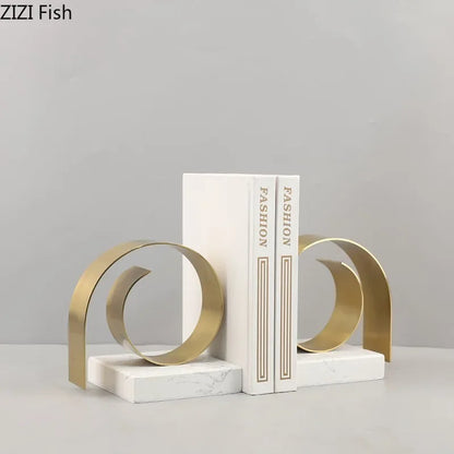 DecorBites™ Golden Spiral Bookend Set with Marble Base for Stylish Desk & Library Decor