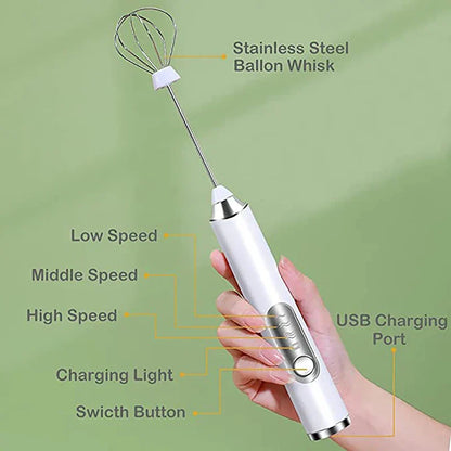 DecorBites™ Electric Milk Frother Mixer 3-Speeds Whisk Blender Foamer Egg Beater