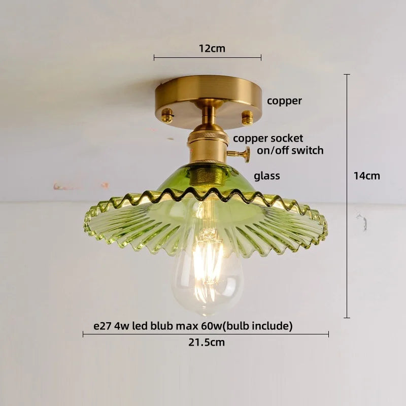 Green Glass Copper Ceiling Light