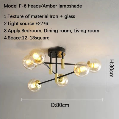 ثريا ديكوربايتس™ الزجاجية السوداء - ثريا سقف طاولة طعام مستديرة بتصميم نورديك