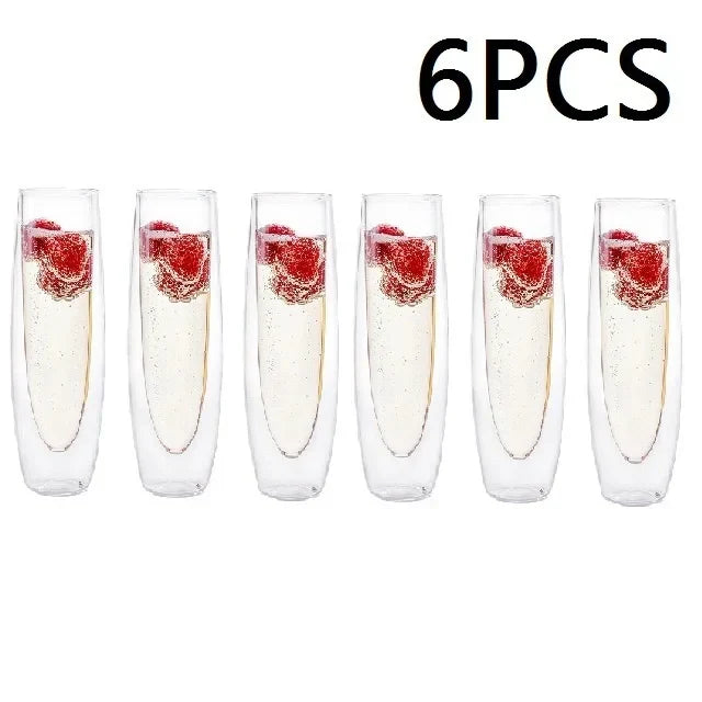 DecorBites™ Double Wall Stemless Champagne Glasses Set for Wedding - 6Pcs