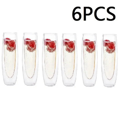 DecorBites™ Double Wall Stemless Champagne Glasses Set for Wedding - 6Pcs