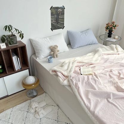 DecorBites™ Camellia Jacquard Lamb Wool Blanket - Double-Layer Cozy Quilt