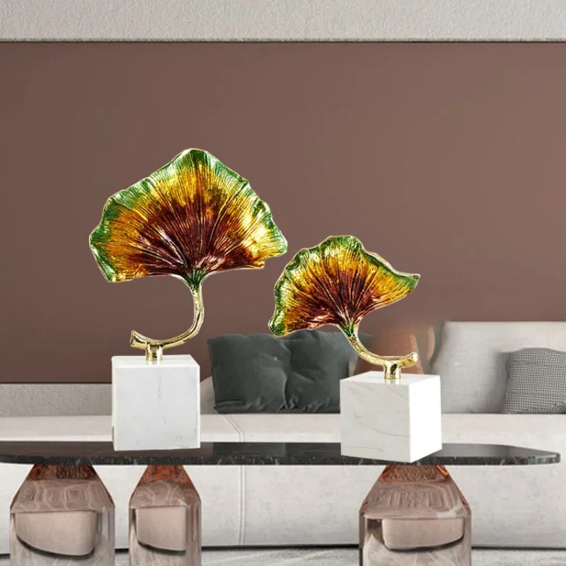 ديكوربايتس™ - تمثال معدني على شكل ورقة الجنكة - ديكور منزلي