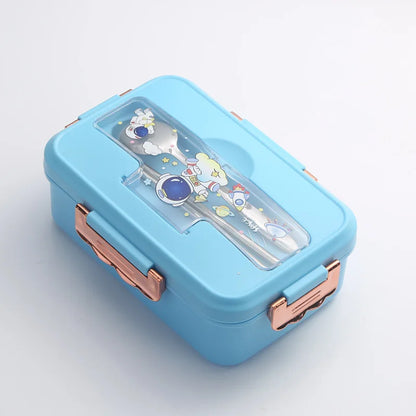 DecorBites™ Kids Cartoon Bento Lunch Box with Fork Spoon, Heated 3 Grid Sandwich Snack Box