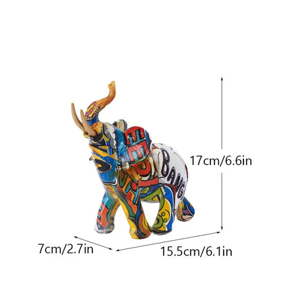 DecorBites™ Elephant Resin Figurine: Graffiti Animal Statue for Home Feng Shui Decor