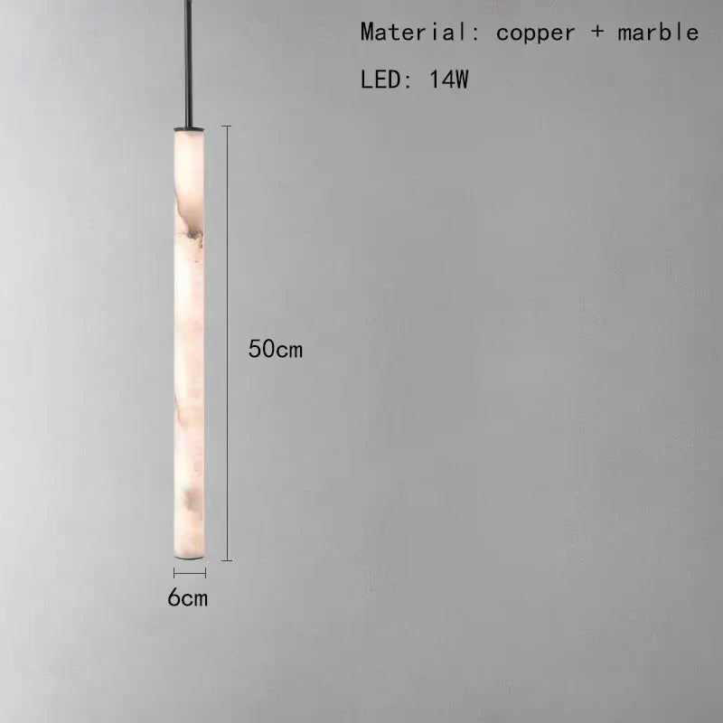 Cylindrical Marble Pendant Light in Black Brass
