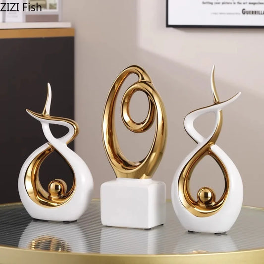 DecorBites™ Gold Chain Abstract Ceramic Statue Desk Decoration Ornaments Sculpture Aesthetics