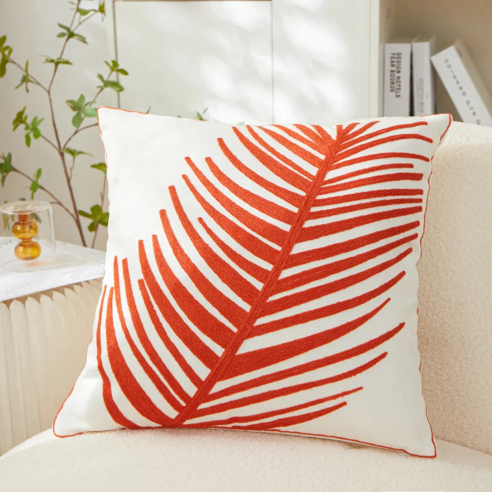 DecorBites™ Embroidered Leaf Pillow Cover 45x45cm Blue Green Red Home Decor Sofa Couch