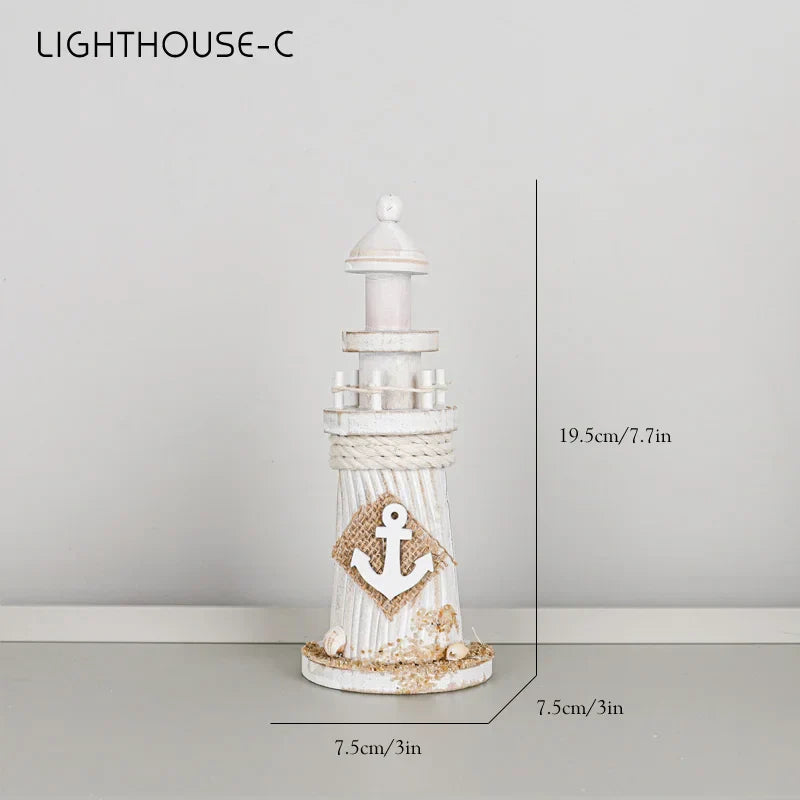 DecorBites™ Coastal Wooden Lighthouse & Ship Model for Mediterranean Home Decor