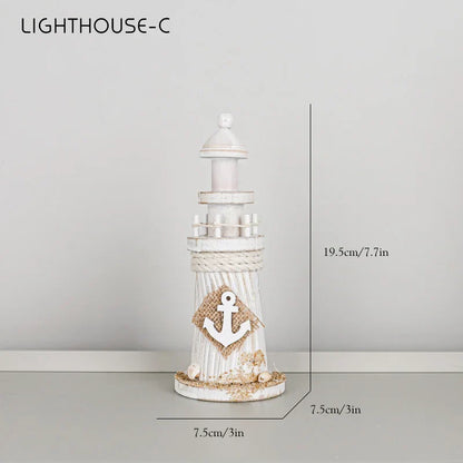 DecorBites™ Coastal Wooden Lighthouse & Ship Model for Mediterranean Home Decor