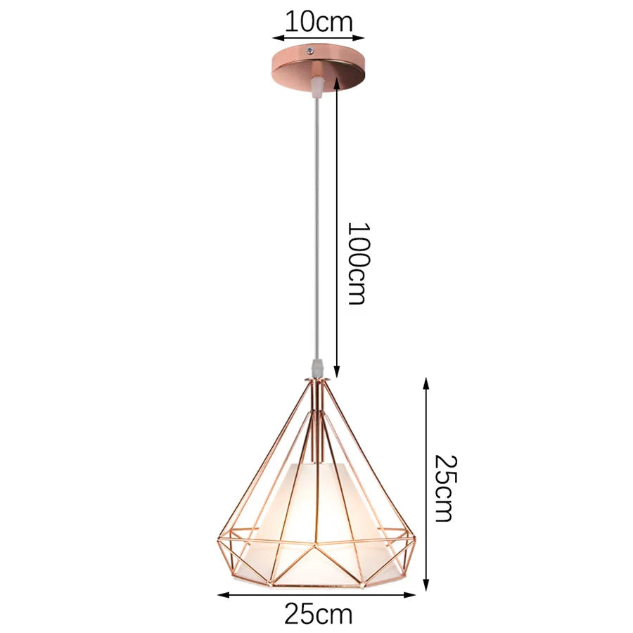 DecorBites™ Industrial Iron Cage Pyramid Pendant Lamp for Kitchen Bedroom Living Room