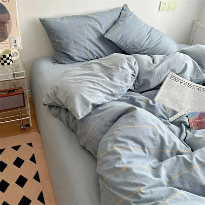 DecorBites™ Japanese Style Cotton Printed 4Pcs Bedding Set with Double-Sided Design