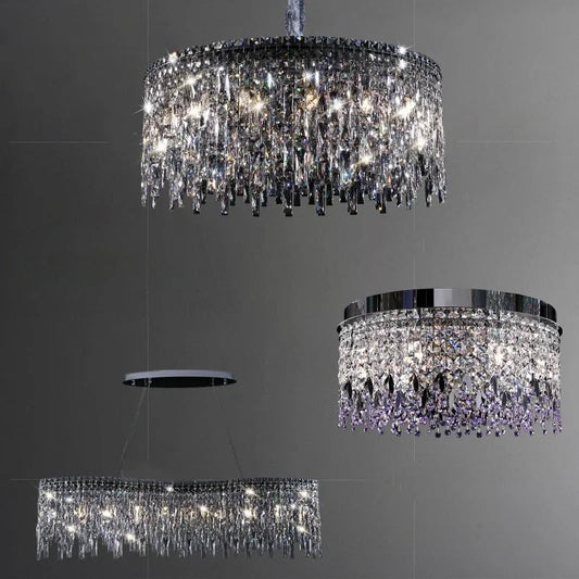 DecorBites™ Chrome Chandelier: Designer Luxury K9 Crystal Lighting Fixture for Dining Room, Hotel, and Bar