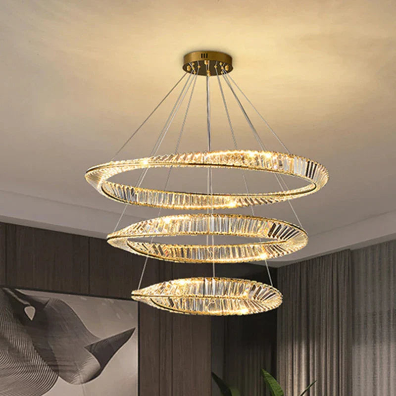 DecorBites™ Crystal LED Chandelier: Elegant Irregular Ring Pendant Light for Modern Home Decor