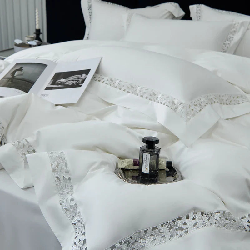 DecorBites™ 1200TC Egyptian Cotton Bedding Set with Hollow Lace Broad Side