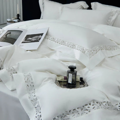 DecorBites™ 1200TC Egyptian Cotton Bedding Set with Hollow Lace Broad Side