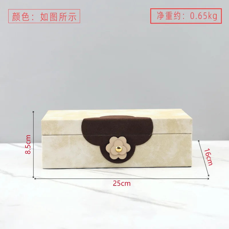 DecorBites™ Handmade Flowers Leather Jewelry Box Makeup Organizer Home Decor