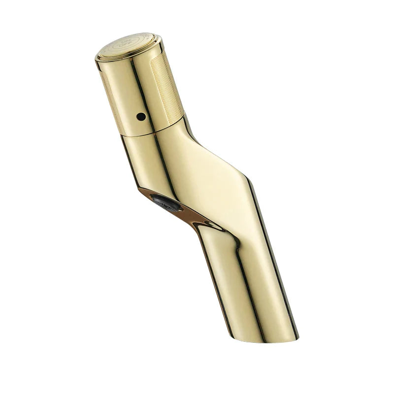 Grifo de Lavabo Decorbites™ Gold Basin: Mezclador de Empuje de Una Palanca para Baño, Material de Latón