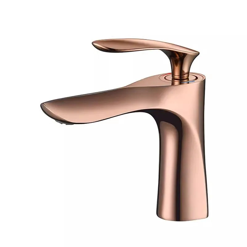 Tuqiu Rose Gold Bathroom Faucets Brief Basin Faucet Sink Mixer Tap Hot & Cold Deck Mounted Lavatory Crane Water Tap