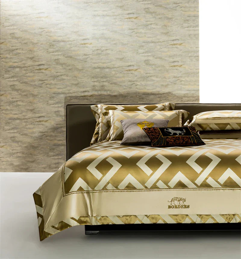 DecorBites™ American Jacquard Brocade & Egyptian Cotton Embroidered Bedding Set with Pillowcase