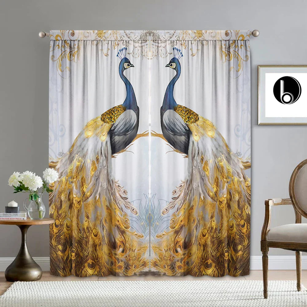 Decobites Peacock Blue & Yellow Curtains- Rod Pocket Design for Home & Kitchen - Living Room Chic