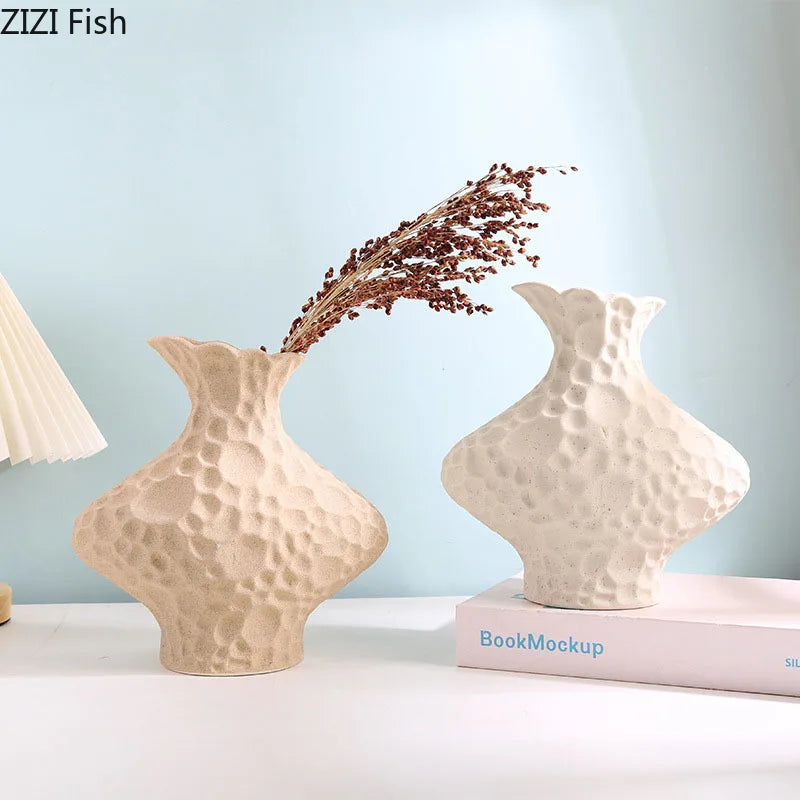 DecorBites™ Frosted Ceramic Vase Artificial Floral Decor Desk Decoration Modern Flower Arrangement