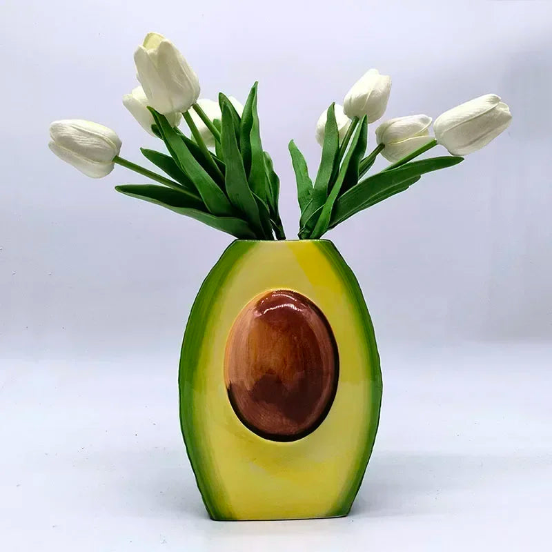DecorBites™ Avocado Ceramic Vase: Unique Flower Arrangement Pot Home Decor Craft Pots