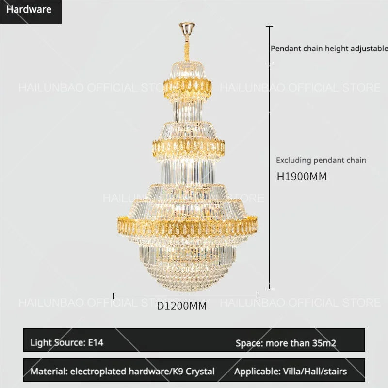 DecorBites™ Crystal Chandelier: Villa High Living Room Luxury Lighting