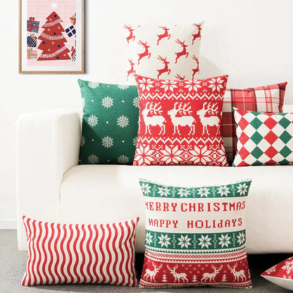 DecorBites™ Christmas Cotton Linen Pillowcases - Decorative Sofa Cushion Cover in Various Sizes