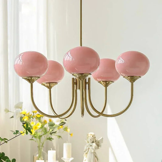 DecorBites™ LED Glass Balls Chandeliers Pink Milky White Pendant Lights for Home Decor