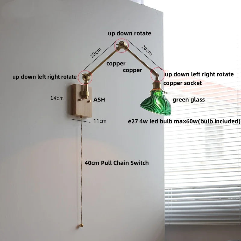 DecorBites™ Brass LED Wall Light Fixture Rotatable Glass Stair Lamp