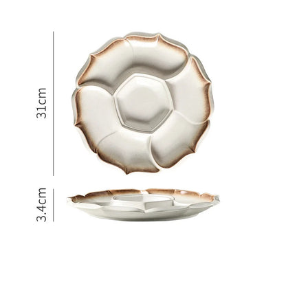 Plato llano de cerámica DecorBites™ con 4 compartimentos - Vajilla retro para frutas, aperitivos y postres