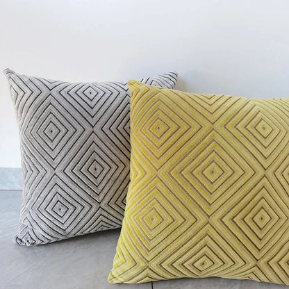 Funda de cojín DecorBites™ geométrica de chenilla flocada en gris, amarillo, morado y rojo, 45x45 cm/30x50 cm