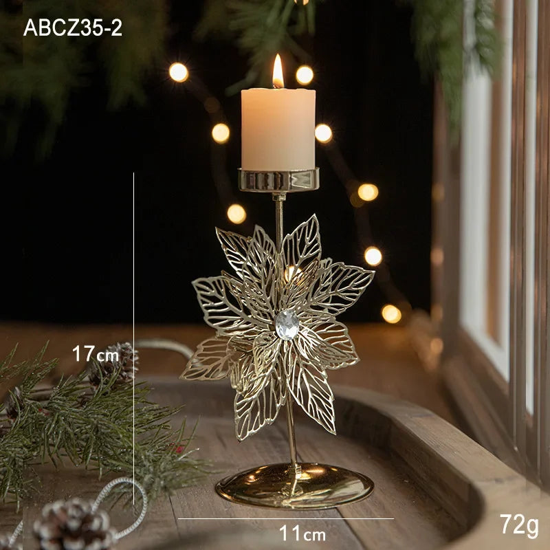 Christmas Votive Candle Holder Metal Tealight Holder Xmas tree elk Snowflake Patterns for Winter Xmas Table Centerpiece Decor