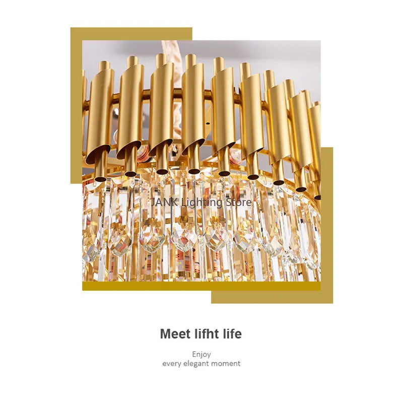 DecorBites™ Gold Crystal LED Pendant Light: Modern Luxury Suspension Lamp for Living Room & Restaurant