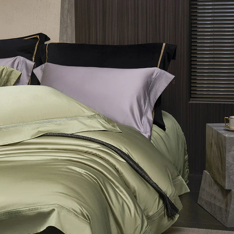 Decobites Silky Lyocell Cotton Bedding Set: Olive Green, Pink, Champagne Luxury Solid Color