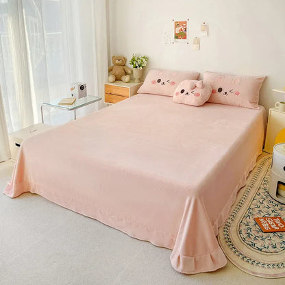 Decobites Cartoon Rabbit Applique Embroidery Bedding Set with Velvet Fleece for Cozy Comfort