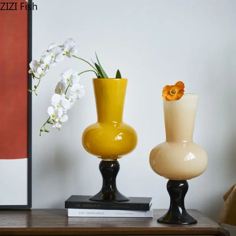 DecorBites™ Goblet Glass Vase for Desk Decoration with Artificial Flowers