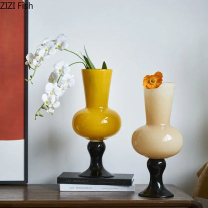 DecorBites™ Goblet Glass Vase for Desk Decoration with Artificial Flowers