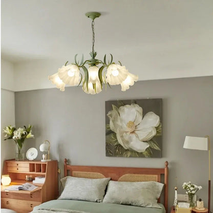 DecorBites™ Green Flower Ceiling Chandelier: Elegant Iron Art Pendant Lamp for Living Room, Bedroom, Villa