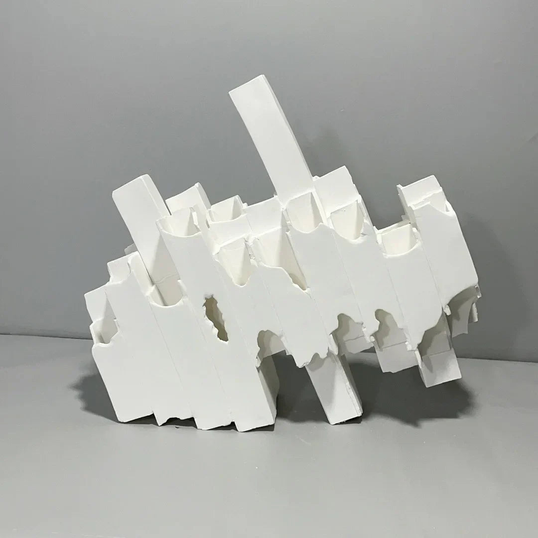 DecorBites™ Escultura geométrica de cerámica para arreglos florales, tubo cuadrado, decoración irregular