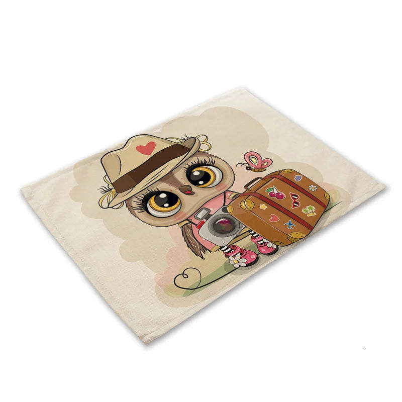 DecorBites™ Cute Owl Animal Placemat Music Bird Kitchen Dining Table Mats Coaster Bowl Cup Mat