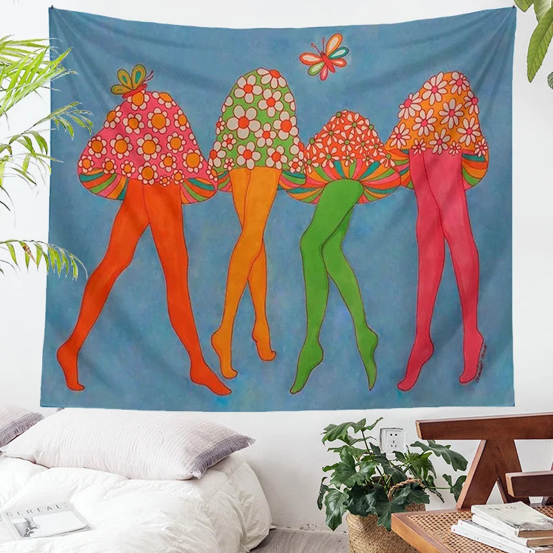 Decobites Mushroom Dance Tapestry Wall Hanging Psychedelic Wall Art Vintage 80S Poster