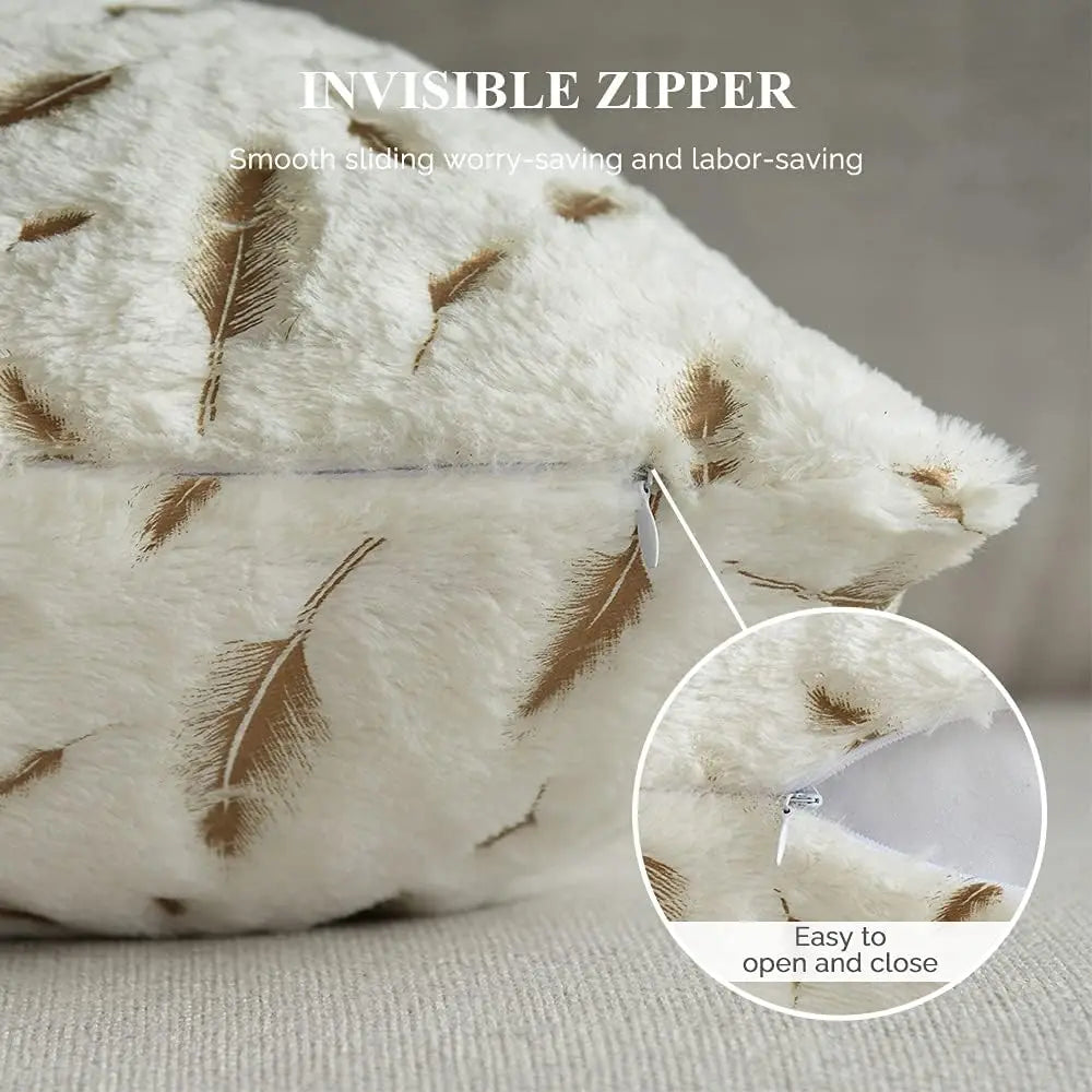 DecorBites™ Gold Feather Velvet Cushion Cover 45x45 Decorative Throw Pillows for Sofa Car