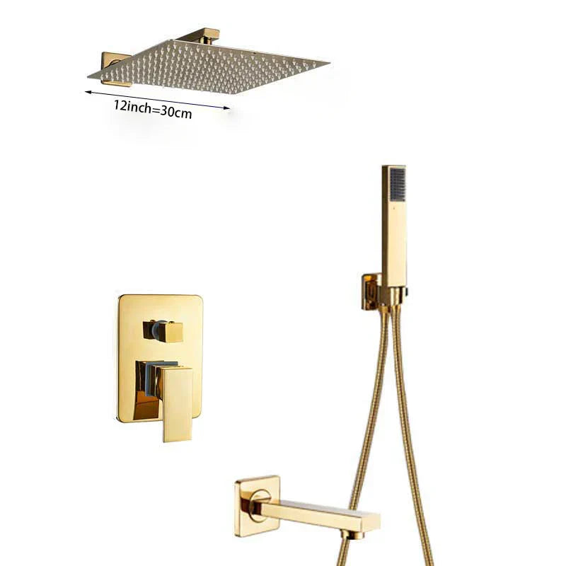 مجموعة دش الحمام الذهبية DecorBites™ مع رأس دش مطري مربع وحنفيات خلاط مخفية